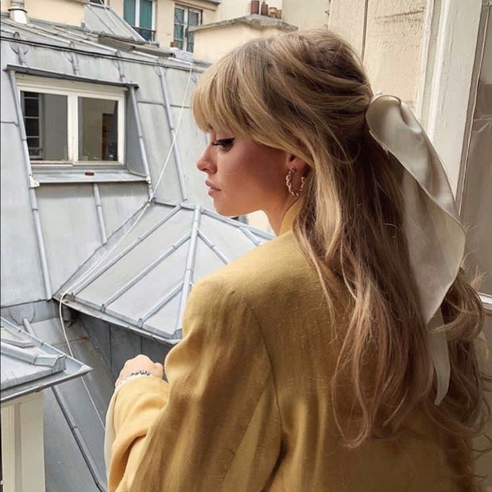 Yellow Silk Hair Scarf Neck Scarf Bag Tie